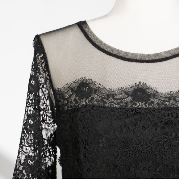 Black Lace Midi Dress with 3/4 Sleeves - Size 6 (Excellent Condition) - Picture 2 of 6